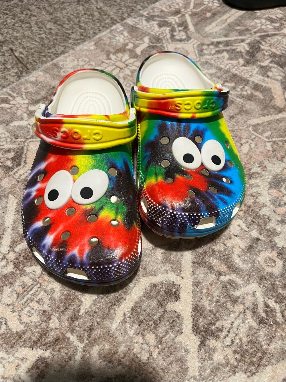 CROCS  Tie-Dye Clogs with Playful Eyes - Red, Yellow, Green, Blue, Purple